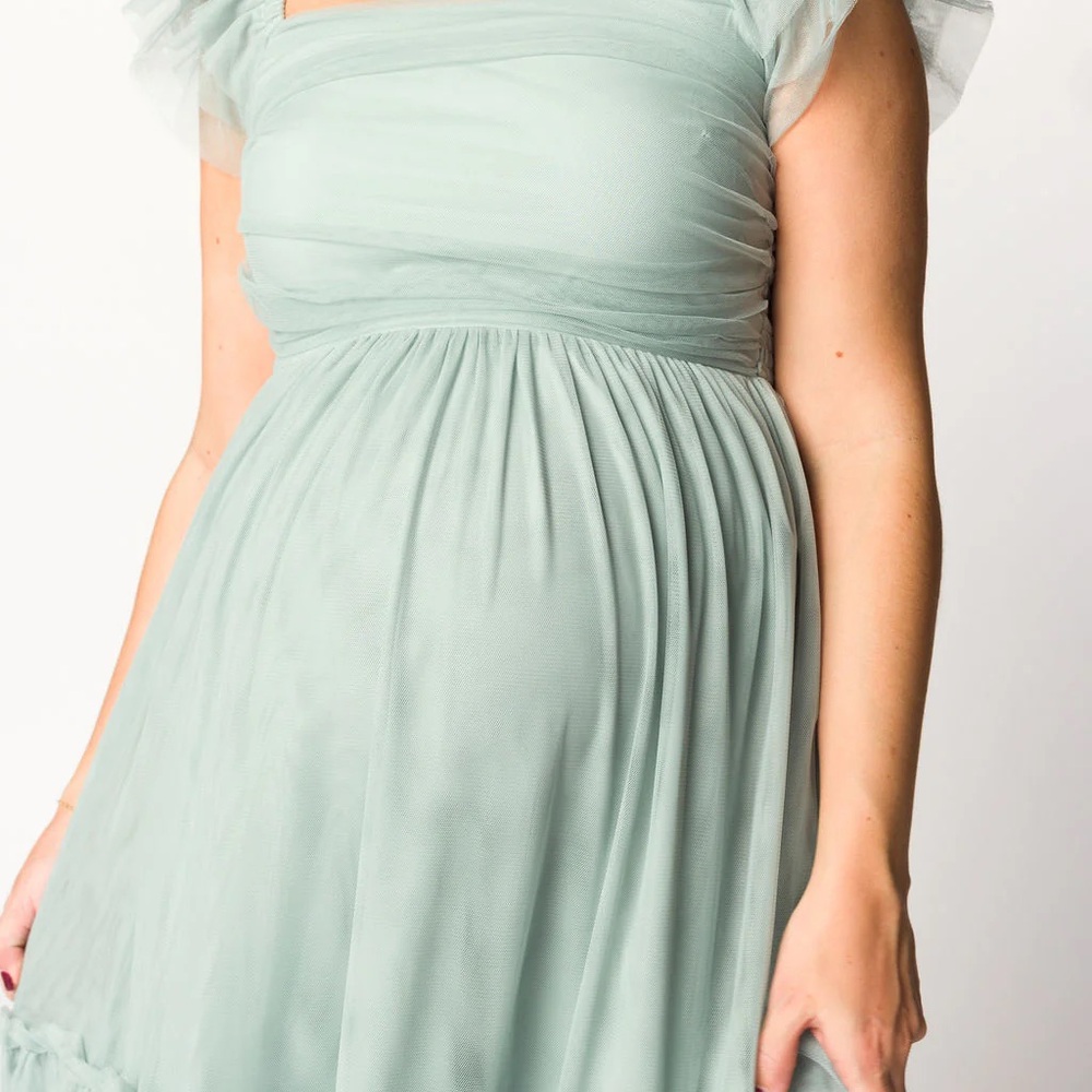 Bella Tiered Tulle Maxi Dress in Sage - Bump Friendly